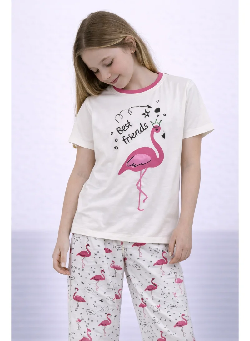 Victor And Jane  Girls’ Pajama Set – Flamingo Graphic T-Shirt & Printed Pants for Women | Best Price UAE